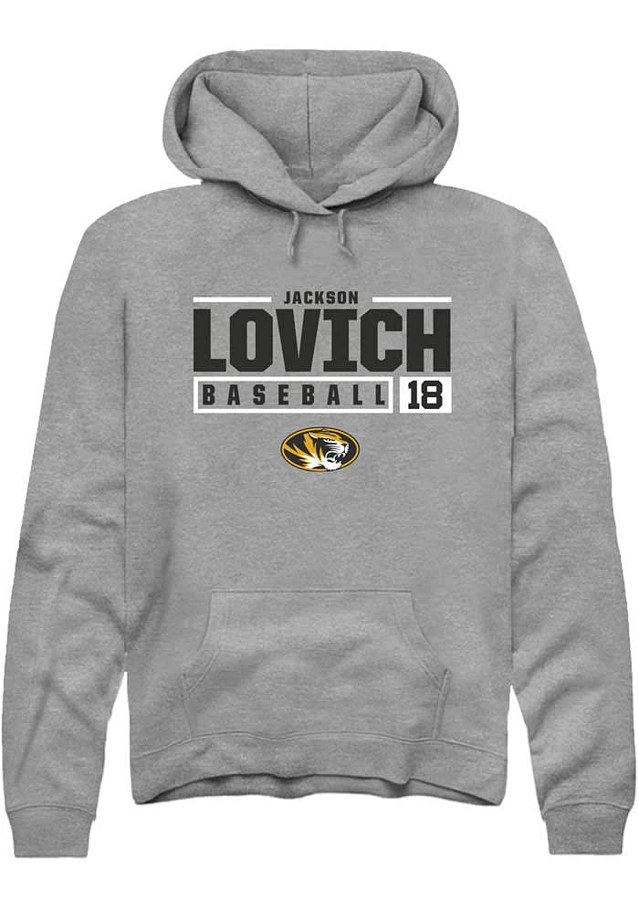 Jackson Lovich Rally Missouri Tigers Mens Graphite NIL Stacked Box Long Sleeve Hoodie