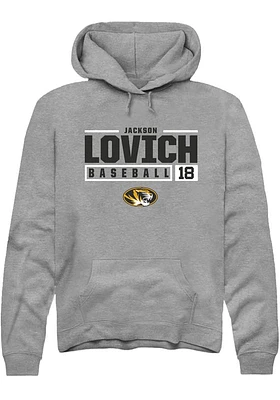 Jackson Lovich  Rally Missouri Tigers Mens Graphite NIL Stacked Box Long Sleeve Hoodie