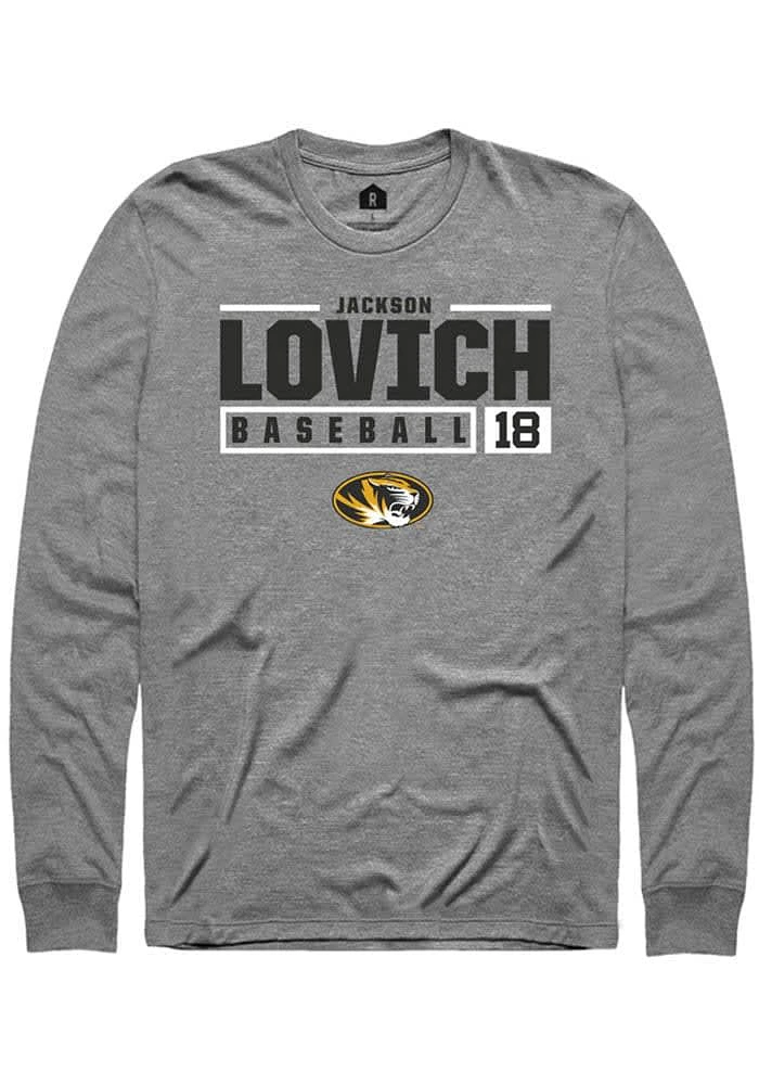 Jackson Lovich Missouri Tigers Graphite Rally NIL Stacked Box Long Sleeve T Shirt