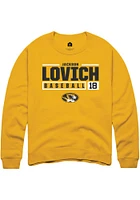 Jackson Lovich  Rally Missouri Tigers Mens Gold NIL Stacked Box Long Sleeve Crew Sweatshirt