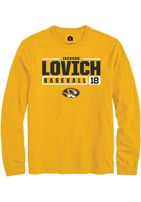 Jackson Lovich  Missouri Tigers Gold Rally NIL Stacked Box Long Sleeve T Shirt