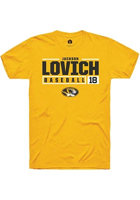Jackson Lovich  Missouri Tigers Gold Rally NIL Stacked Box Short Sleeve T Shirt