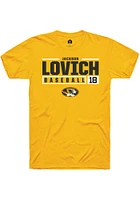 Jackson Lovich  Missouri Tigers Gold Rally NIL Stacked Box Short Sleeve T Shirt