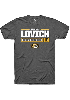 Jackson Lovich  Missouri Tigers Dark Grey Rally NIL Stacked Box Short Sleeve T Shirt