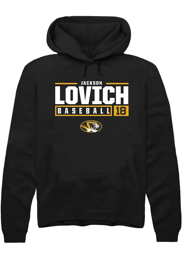 Jackson Lovich Rally Missouri Tigers Mens Black NIL Stacked Box Long Sleeve Hoodie