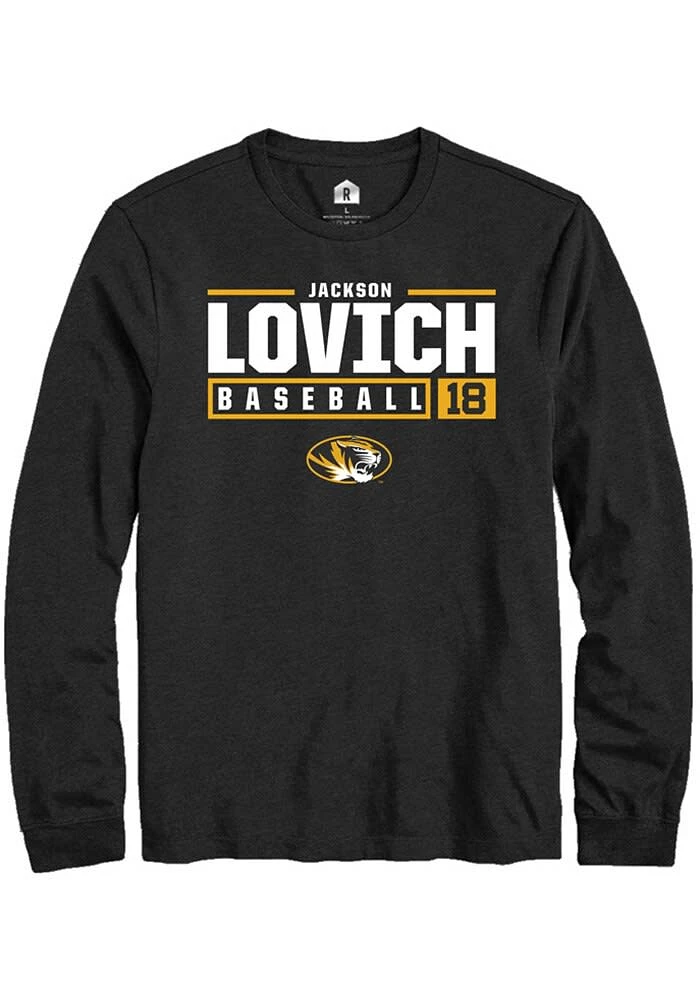 Jackson Lovich  Missouri Tigers Black Rally NIL Stacked Box Long Sleeve T Shirt