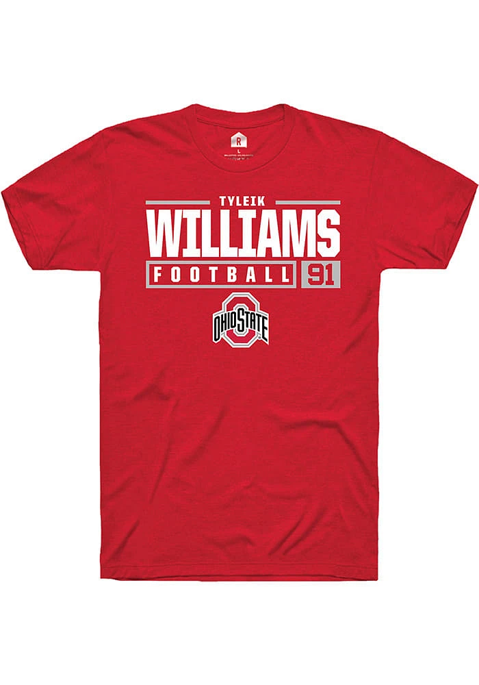 Tyleik Williams  Ohio State Buckeyes Red Rally NIL Stacked Box Short Sleeve T Shirt