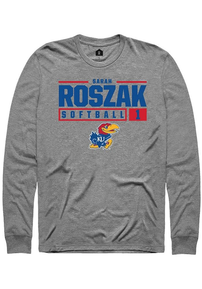 Sara Roszak Kansas Jayhawks Graphite Rally NIL Stacked Box Long Sleeve T Shirt
