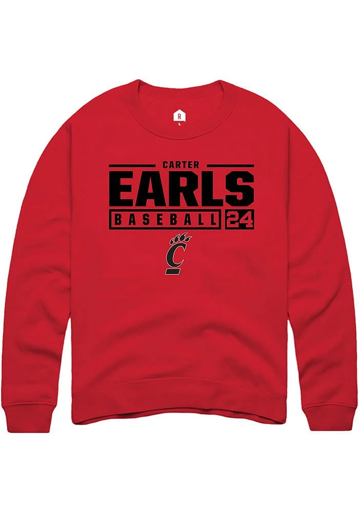 Carter Earls Rally Cincinnati Bearcats Mens NIL Stacked Box Long Sleeve Crew Sweatshirt