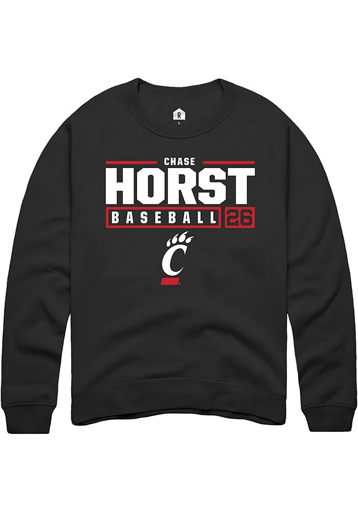 Chase Horst Rally Cincinnati Bearcats Mens NIL Stacked Box Long Sleeve Crew Sweatshirt