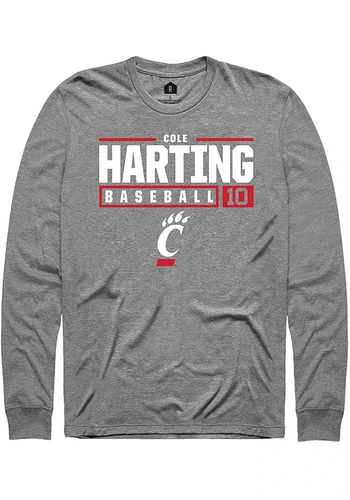 Cole Harting  Cincinnati Bearcats Graphite Rally NIL Stacked Box Long Sleeve T Shirt