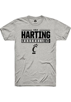 Cole Harting  Cincinnati Bearcats Ash Rally NIL Stacked Box Short Sleeve T Shirt