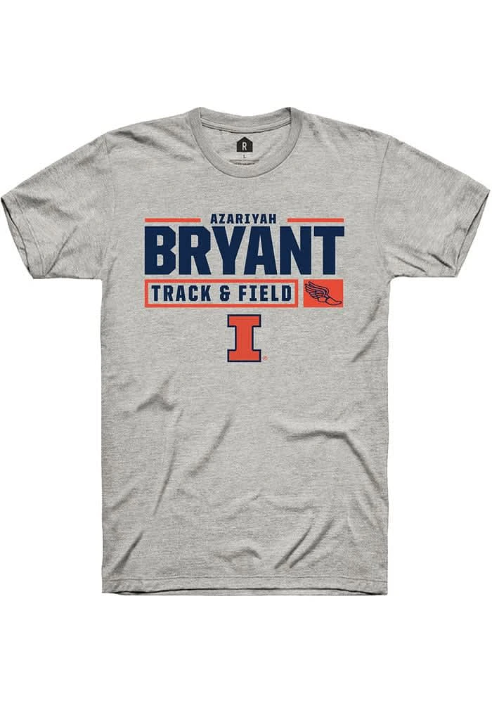 Azariyah Bryant Illinois Fighting Illini Ash Rally NIL Stacked Box Short Sleeve T Shirt