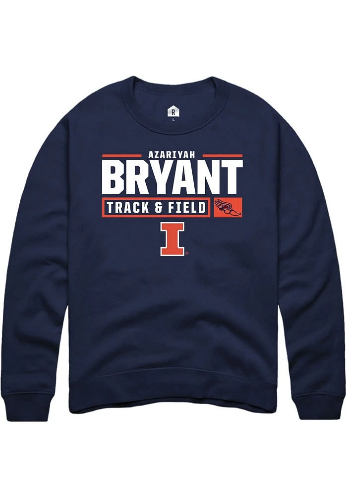 Azariyah Bryant Rally Illinois Fighting Illini Mens Navy Blue NIL Stacked Box Long Sleeve Crew Sw..