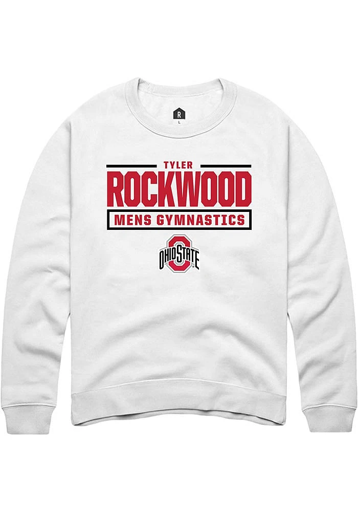 Tyler Rockwood Rally Ohio State Buckeyes Mens NIL Stacked Box Long Sleeve Crew Sweatshirt