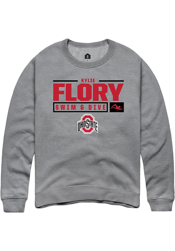 Kylie Flory  Rally Ohio State Buckeyes Mens Graphite NIL Stacked Box Long Sleeve Crew Sweatshirt