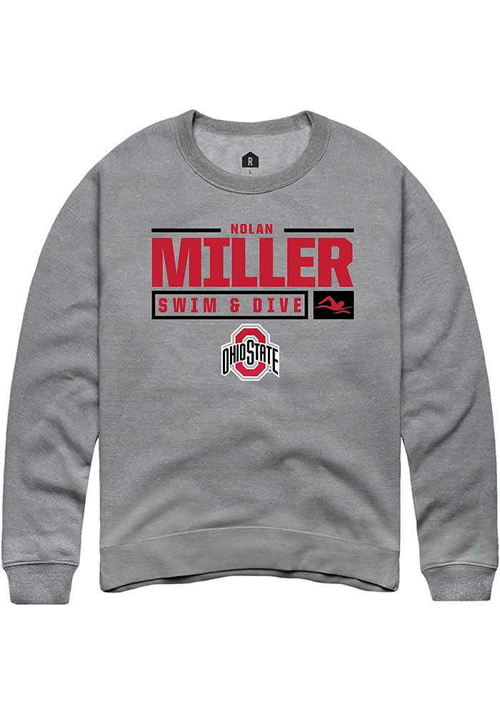 Nolan Miller  Rally Ohio State Buckeyes Mens Graphite NIL Stacked Box Long Sleeve Crew Sweatshir..