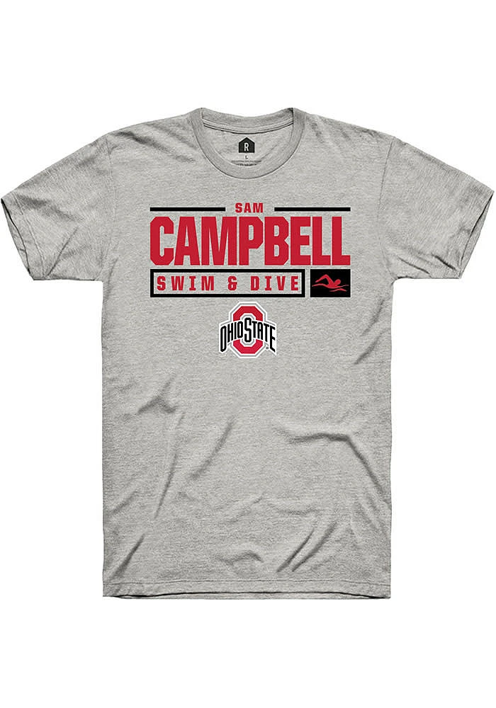 Sam Campbell  Ohio State Buckeyes Ash Rally NIL Stacked Box Short Sleeve T Shirt