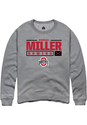 Morgan Miller  Rally Ohio State Buckeyes Mens Graphite NIL Stacked Box Long Sleeve Crew Sweatshi..