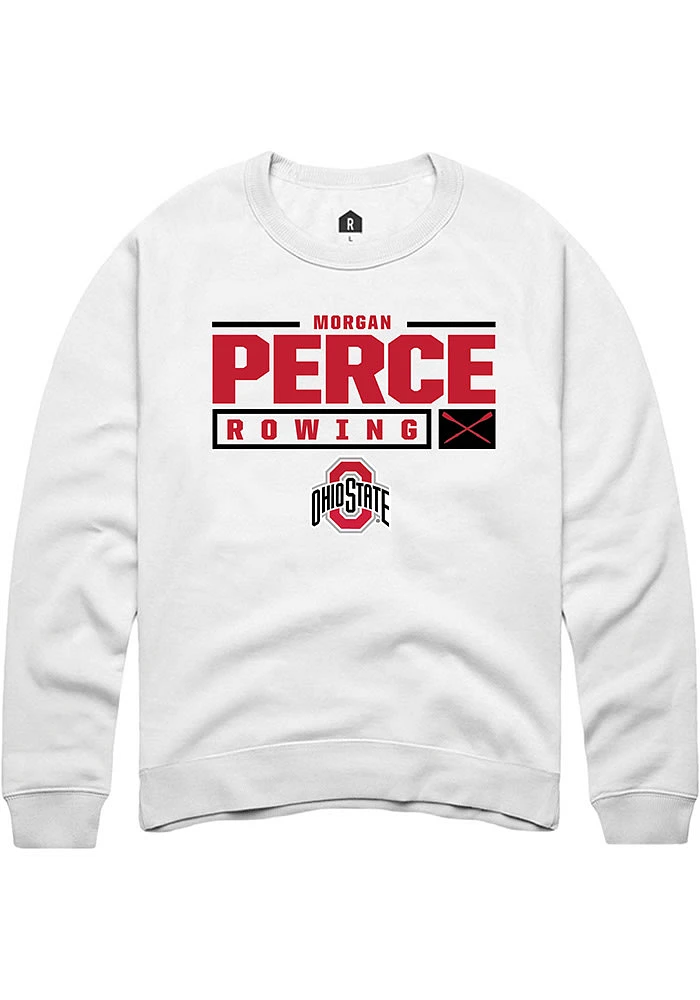 Morgan Perce Rally Ohio State Buckeyes Mens NIL Stacked Box Long Sleeve Crew Sweatshirt