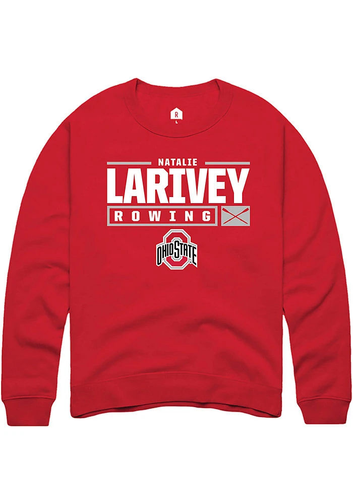 Natalie Larivey  Rally Ohio State Buckeyes Mens Red NIL Stacked Box Long Sleeve Crew Sweatshirt