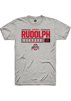 Audrey Rudolph  Ohio State Buckeyes Ash Rally NIL Stacked Box Short Sleeve T Shirt