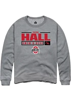 Paige Hall  Rally Ohio State Buckeyes Mens Graphite NIL Stacked Box Long Sleeve Crew Sweatshirt