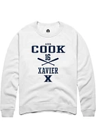 Aiden Cook  Rally Xavier Musketeers Mens White NIL Sport Icon Long Sleeve Crew Sweatshirt