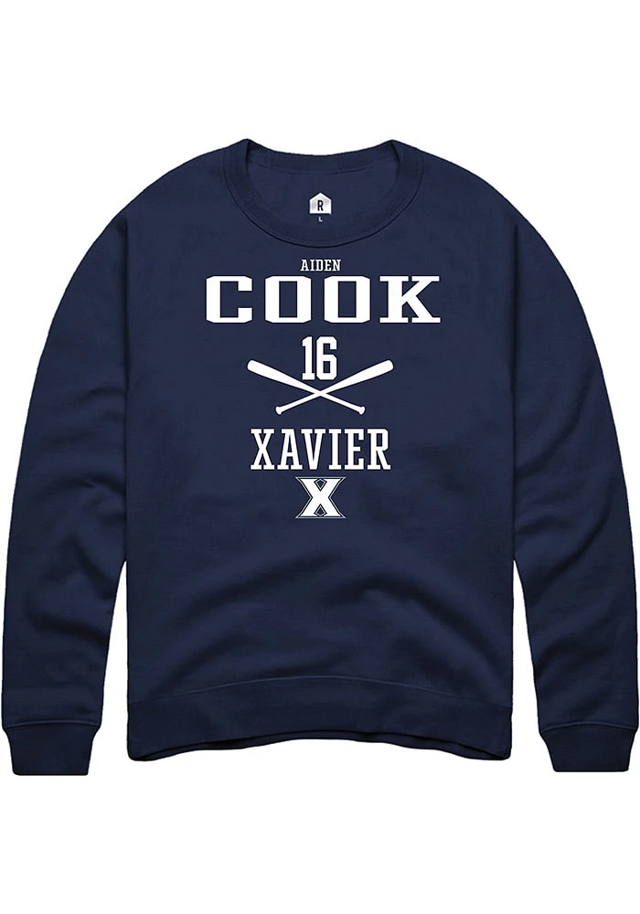 Aiden Cook  Rally Xavier Musketeers Mens Navy Blue NIL Sport Icon Long Sleeve Crew Sweatshirt