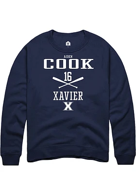 Aiden Cook  Rally Xavier Musketeers Mens Navy Blue NIL Sport Icon Long Sleeve Crew Sweatshirt