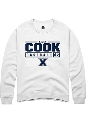 Aiden Cook  Rally Xavier Musketeers Mens White NIL Stacked Box Long Sleeve Crew Sweatshirt