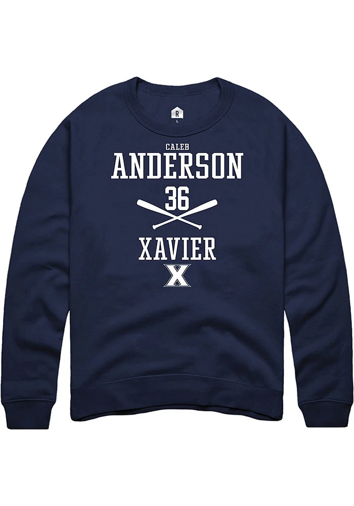 Caleb Anderson  Rally Xavier Musketeers Mens Navy Blue NIL Sport Icon Long Sleeve Crew Sweatshir..