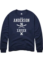 Caleb Anderson  Rally Xavier Musketeers Mens Navy Blue NIL Sport Icon Long Sleeve Crew Sweatshir..