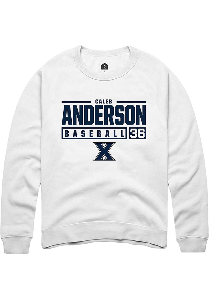 Caleb Anderson  Rally Xavier Musketeers Mens White NIL Stacked Box Long Sleeve Crew Sweatshirt