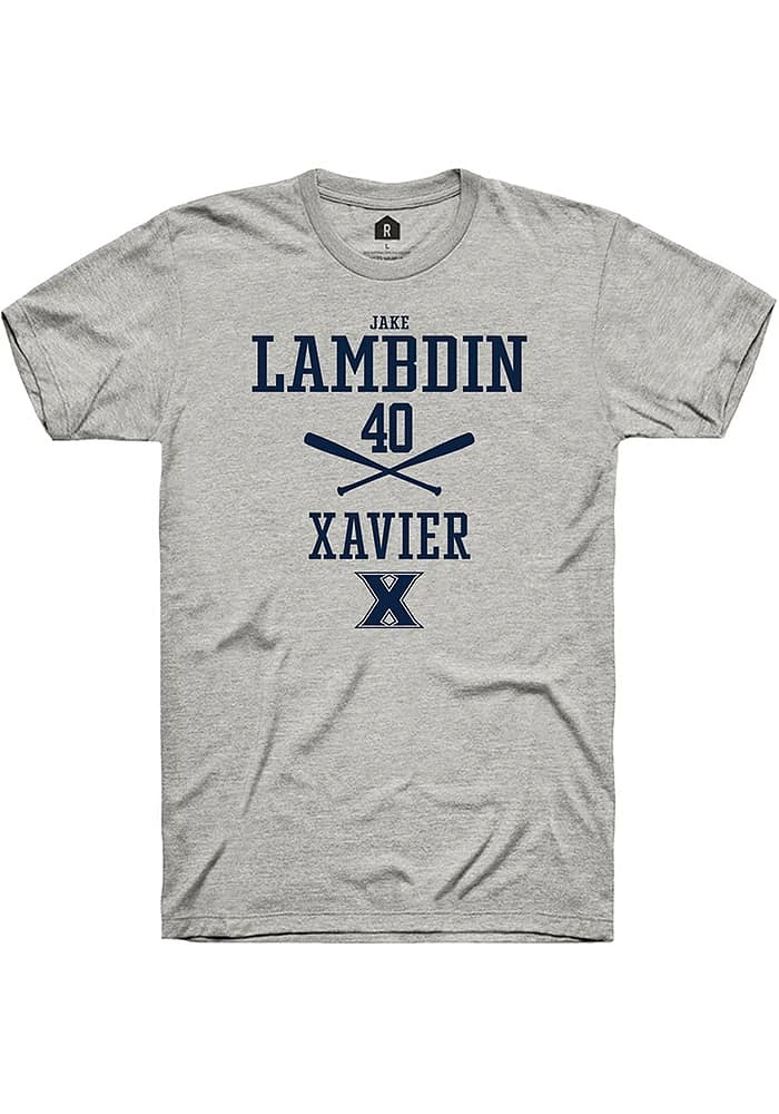 Jake Lambdin  Xavier Musketeers Ash Rally NIL Sport Icon Short Sleeve T Shirt