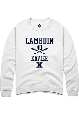 Jake Lambdin  Rally Xavier Musketeers Mens White NIL Sport Icon Long Sleeve Crew Sweatshirt