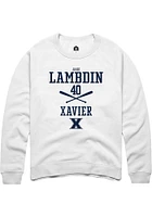 Jake Lambdin  Rally Xavier Musketeers Mens White NIL Sport Icon Long Sleeve Crew Sweatshirt