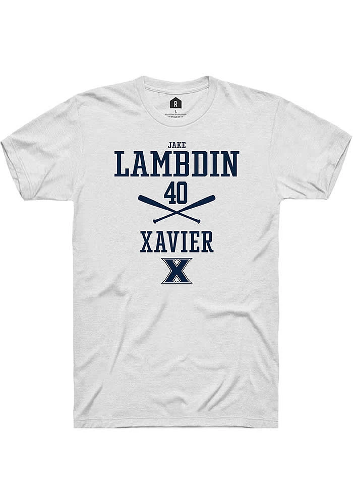 Jake Lambdin  Xavier Musketeers White Rally NIL Sport Icon Short Sleeve T Shirt