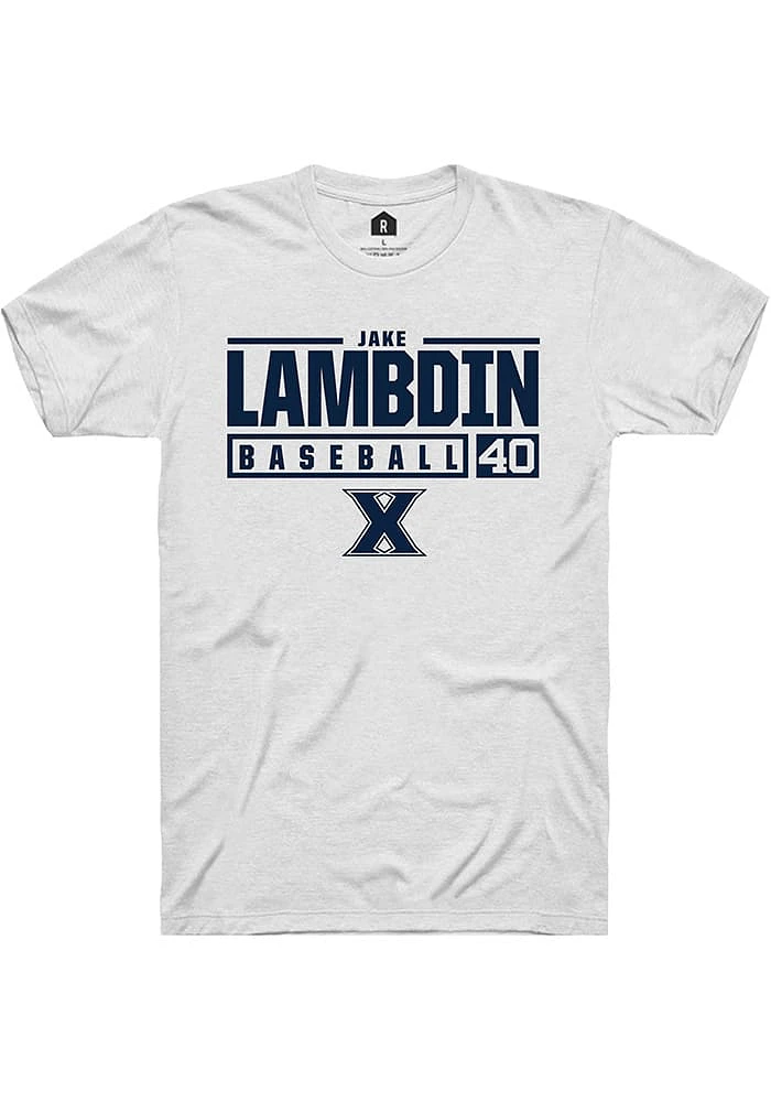 Jake Lambdin  Xavier Musketeers White Rally NIL Stacked Box Short Sleeve T Shirt