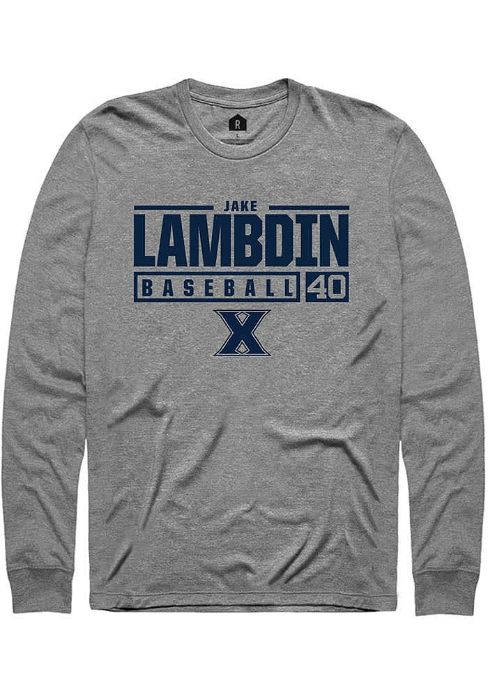 Jake Lambdin Xavier Musketeers Graphite Rally NIL Stacked Box Long Sleeve T Shirt