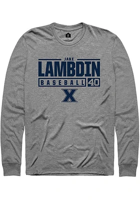 Jake Lambdin  Xavier Musketeers Graphite Rally NIL Stacked Box Long Sleeve T Shirt