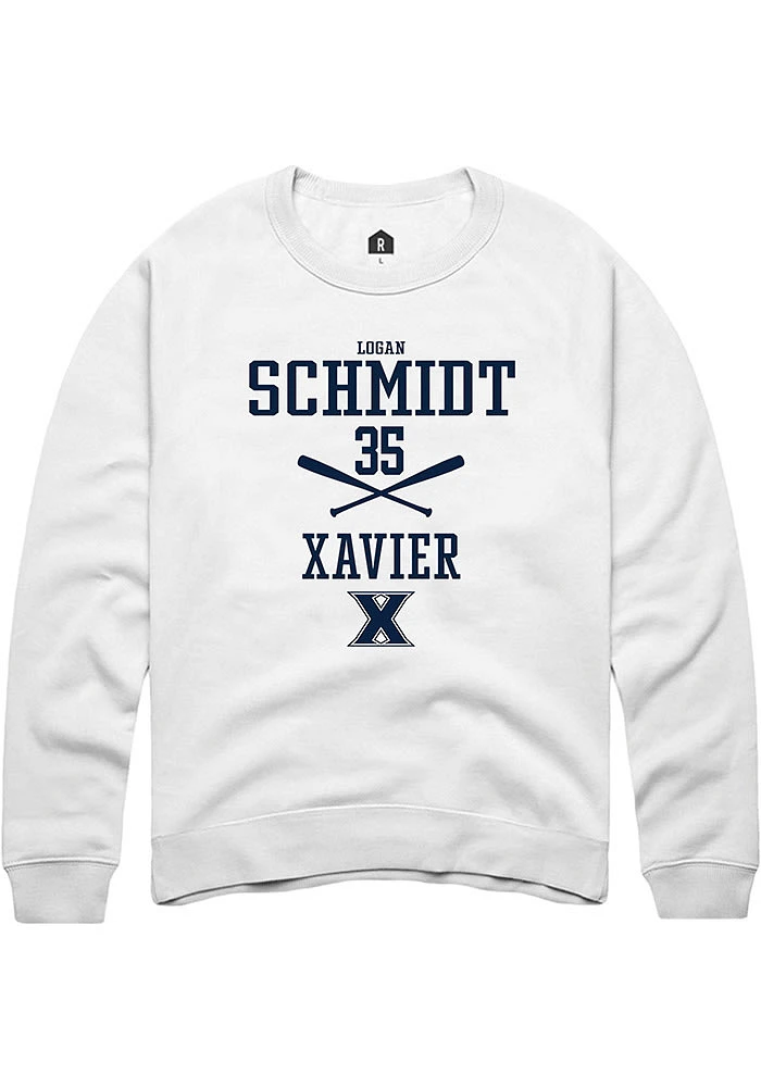 Logan Schmidt  Rally Xavier Musketeers Mens White NIL Sport Icon Long Sleeve Crew Sweatshirt