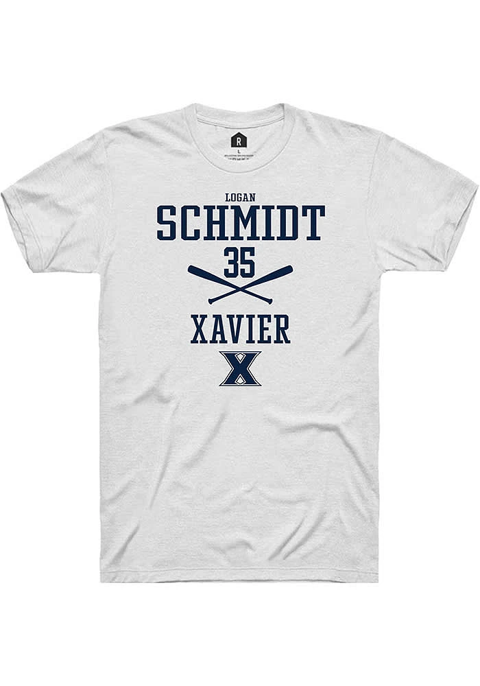 Logan Schmidt  Xavier Musketeers White Rally NIL Sport Icon Short Sleeve T Shirt