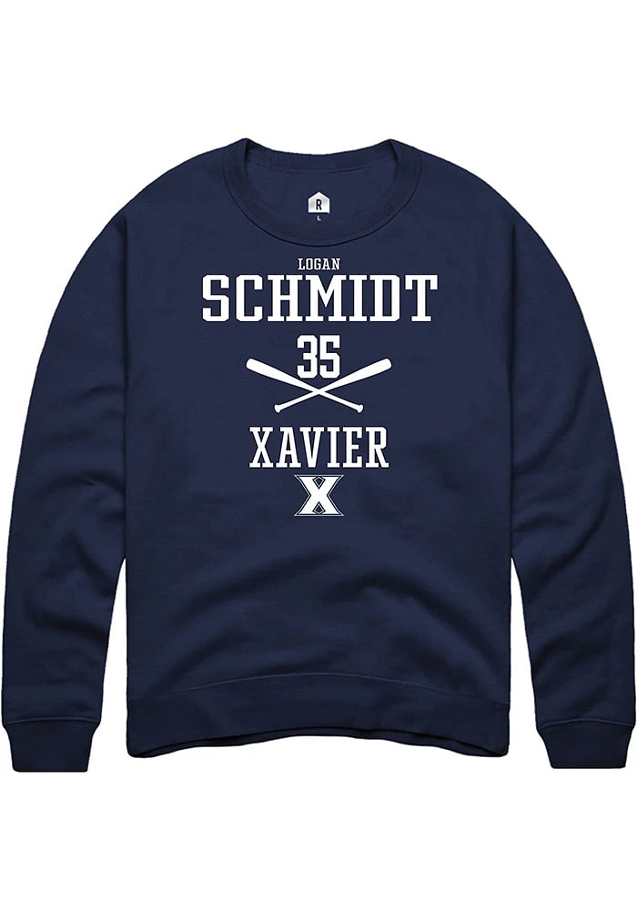 Logan Schmidt  Rally Xavier Musketeers Mens Navy Blue NIL Sport Icon Long Sleeve Crew Sweatshirt