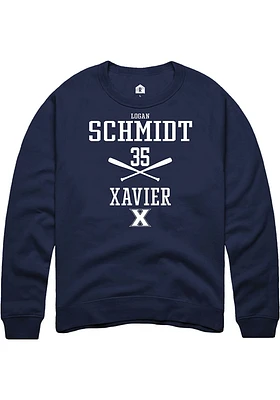 Logan Schmidt  Rally Xavier Musketeers Mens Navy Blue NIL Sport Icon Long Sleeve Crew Sweatshirt