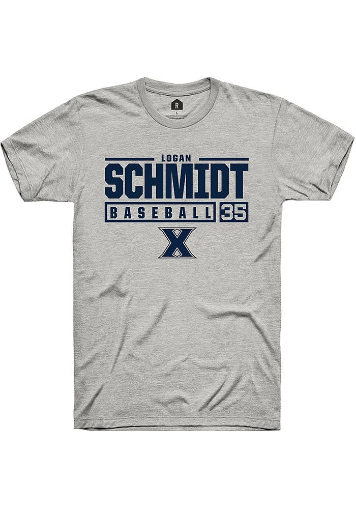 Logan Schmidt  Xavier Musketeers Ash Rally NIL Stacked Box Short Sleeve T Shirt