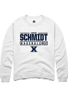 Logan Schmidt  Rally Xavier Musketeers Mens White NIL Stacked Box Long Sleeve Crew Sweatshirt