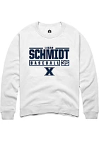 Logan Schmidt  Rally Xavier Musketeers Mens White NIL Stacked Box Long Sleeve Crew Sweatshirt