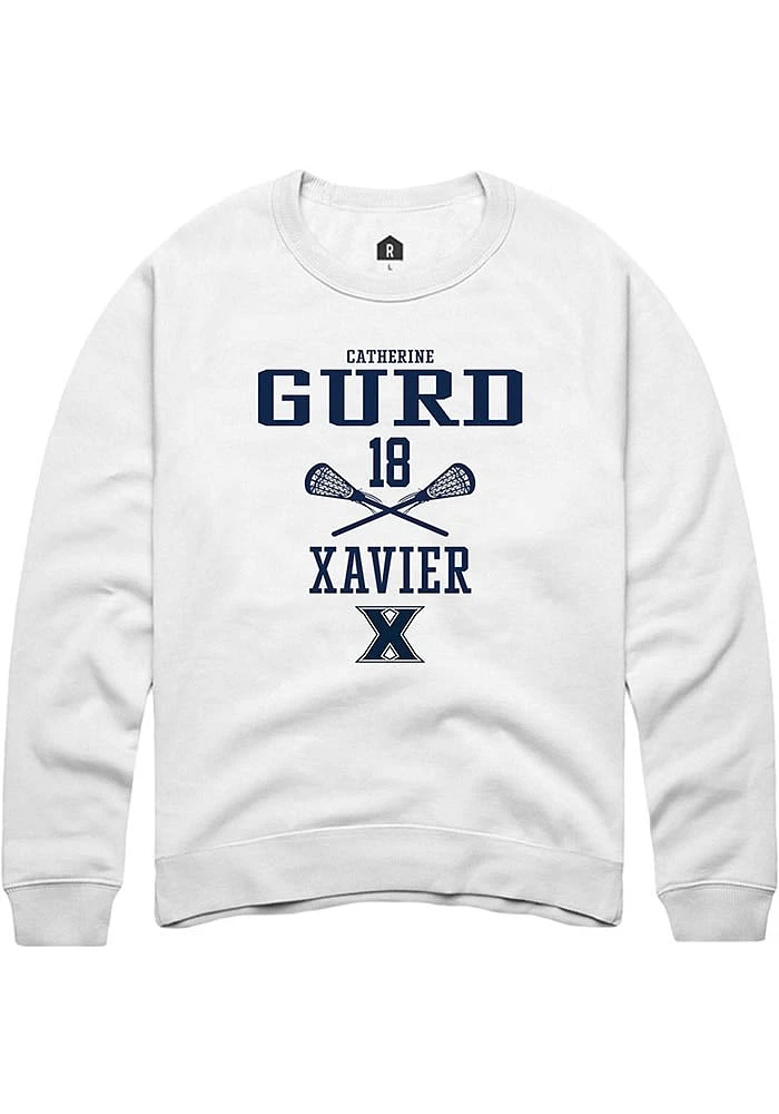 Catherine Gurd  Rally Xavier Musketeers Mens White NIL Sport Icon Long Sleeve Crew Sweatshirt