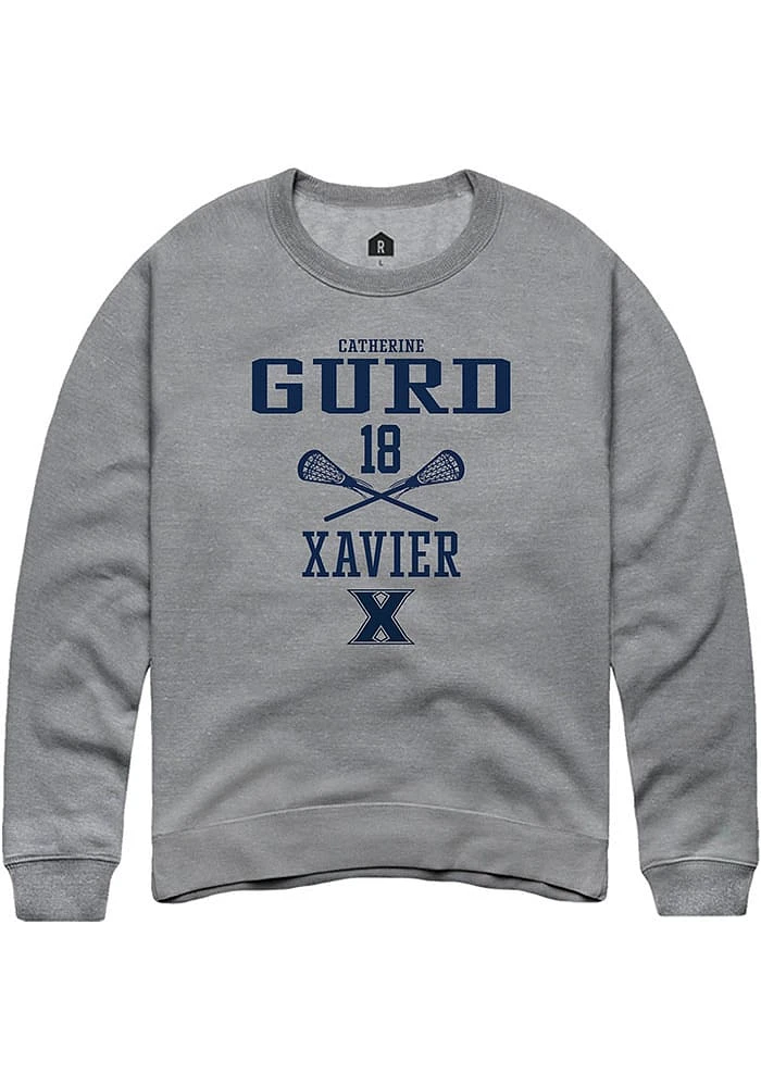 Catherine Gurd  Rally Xavier Musketeers Mens Graphite NIL Sport Icon Long Sleeve Crew Sweatshirt